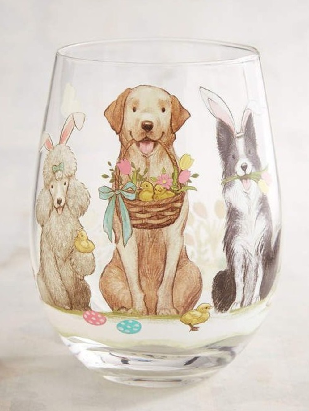 Pier 1 Imports "Easter Pups" Stemless Wine Glasses: Set of 2